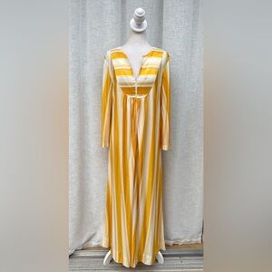 Lisanne 1960 long sleeve yellow mustard white striped hostess loungewear dress